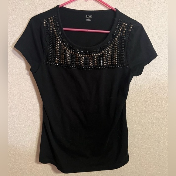 a.n.a Black Beaded T Shirt Size Medium - Picture 1 of 9